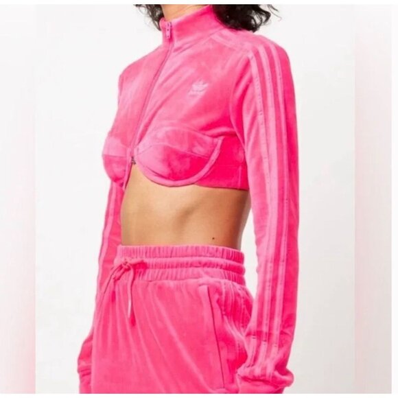 NWT Adidas x Jeremy Scott Track Top Jacket M Solar Hot Pink Velour Retro NEW - Picture 1 of 7